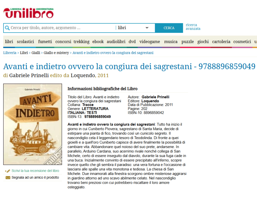 Libro Avanti e indietro ovvero la congiura dei sagrestani di Gabriele Prinelli su Unilibro