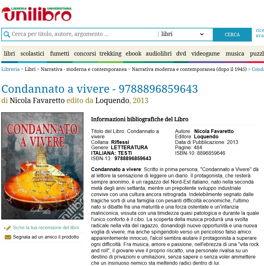 Libro Condannato a vivere, di Nicola Favaretto - Editing e promozione editoriale