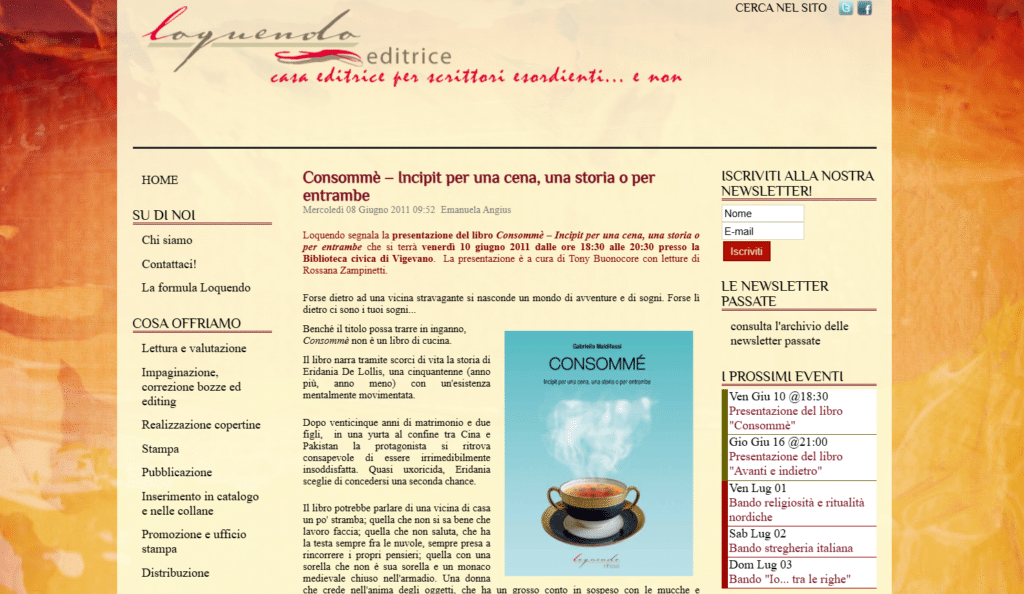 Libro Consommè – Incipit per una cena, una storia o per entrambe di Gabriella Maldifassi sul sito di Loquendo editrice