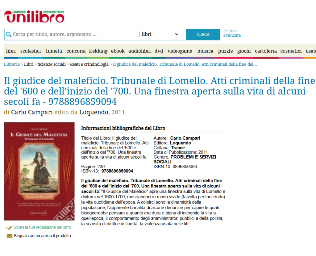 Libro Il giudice del maleficio di Carlo Campari su Unilibro
