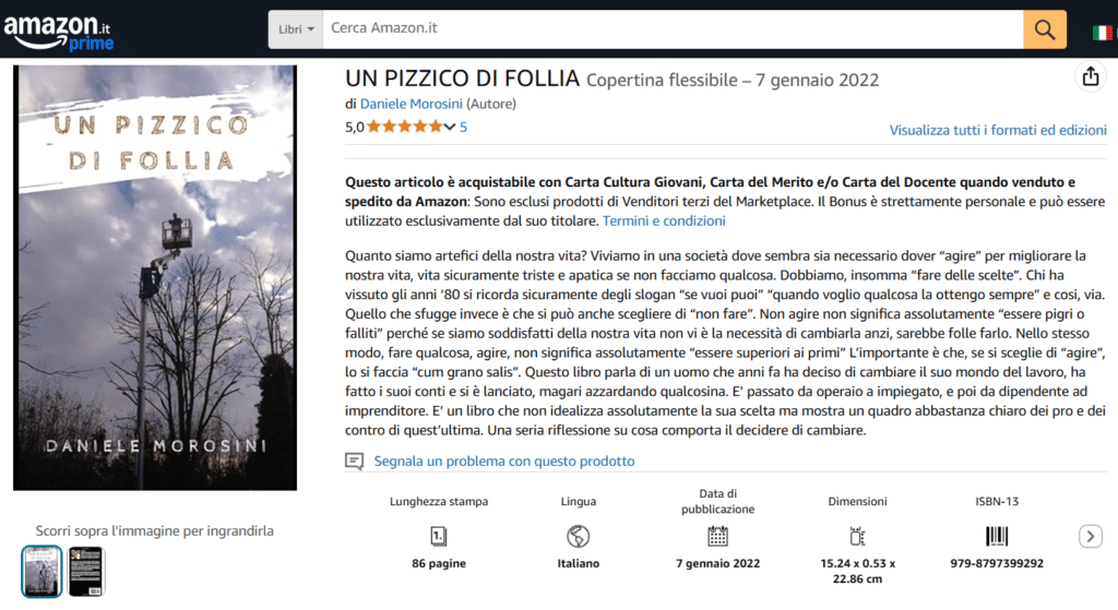 Un pizzico di follia, libro di Daniele Morosini su Amazon