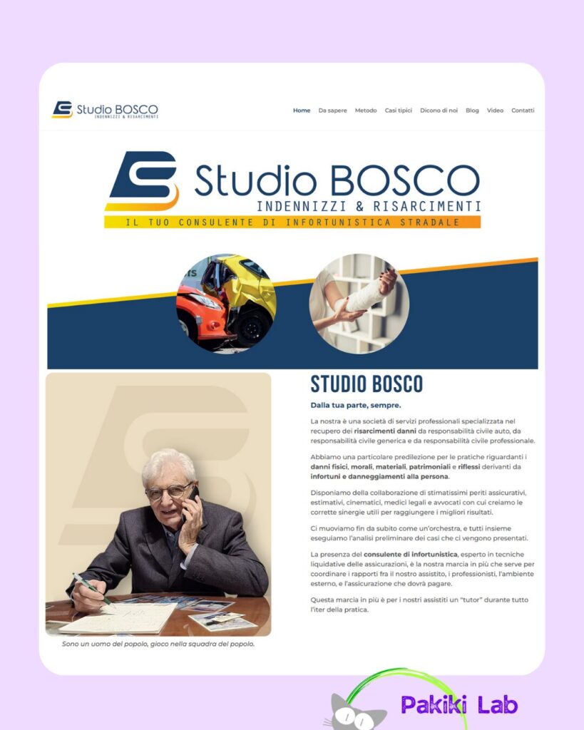 Screenshot dal sito di Studio Bosco. Come ho aiutato Studio Bosco a raccontare meglio il proprio valore (e come potrei aiutare anche te)