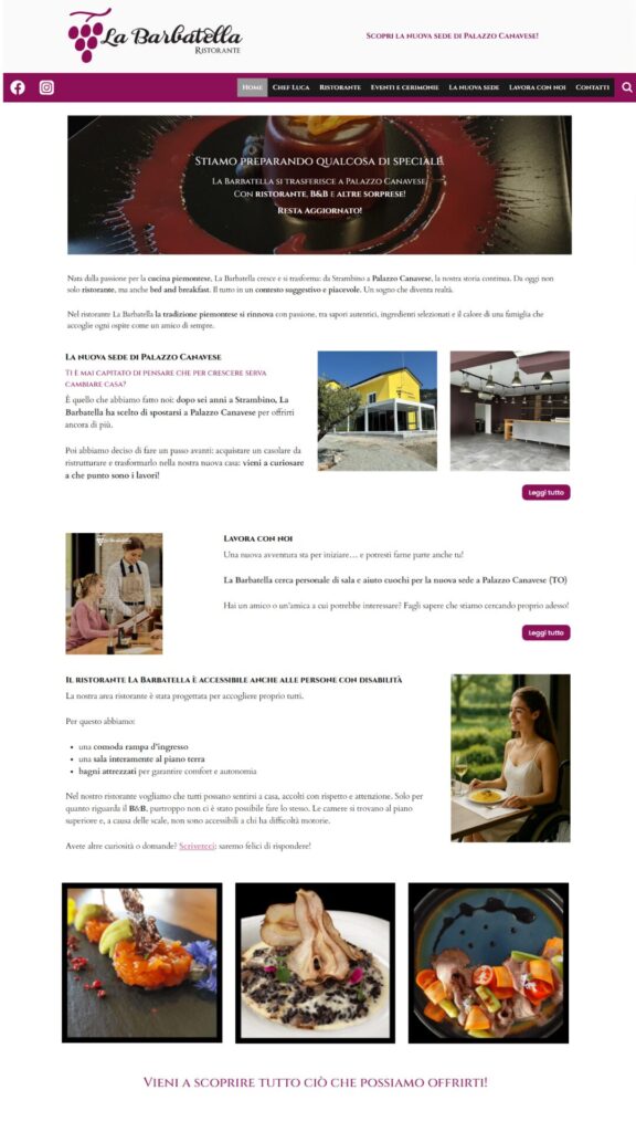 Nuova homepage del sito La Barbatella, con design moderno e responsive. La nuova homepage del ristorante 